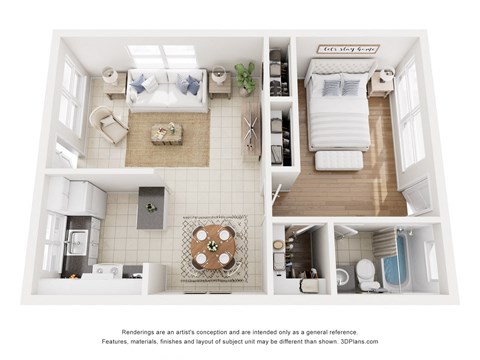 Floor plan for 1 bed, 1 bath, 600 sqft